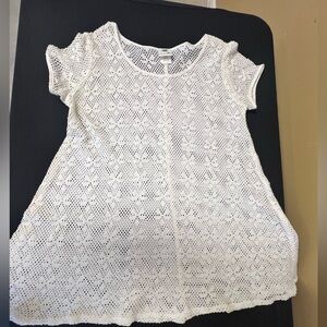 Islander White Crochet Swim Coverup. Size Medium. Short sleeve.  White Cotton